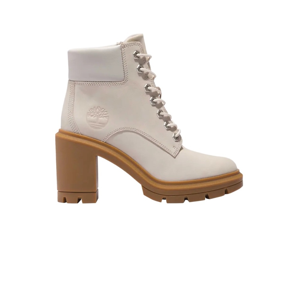 Timberland Ivory Leather Lug-Heel Ankle Boots with Tan Sole